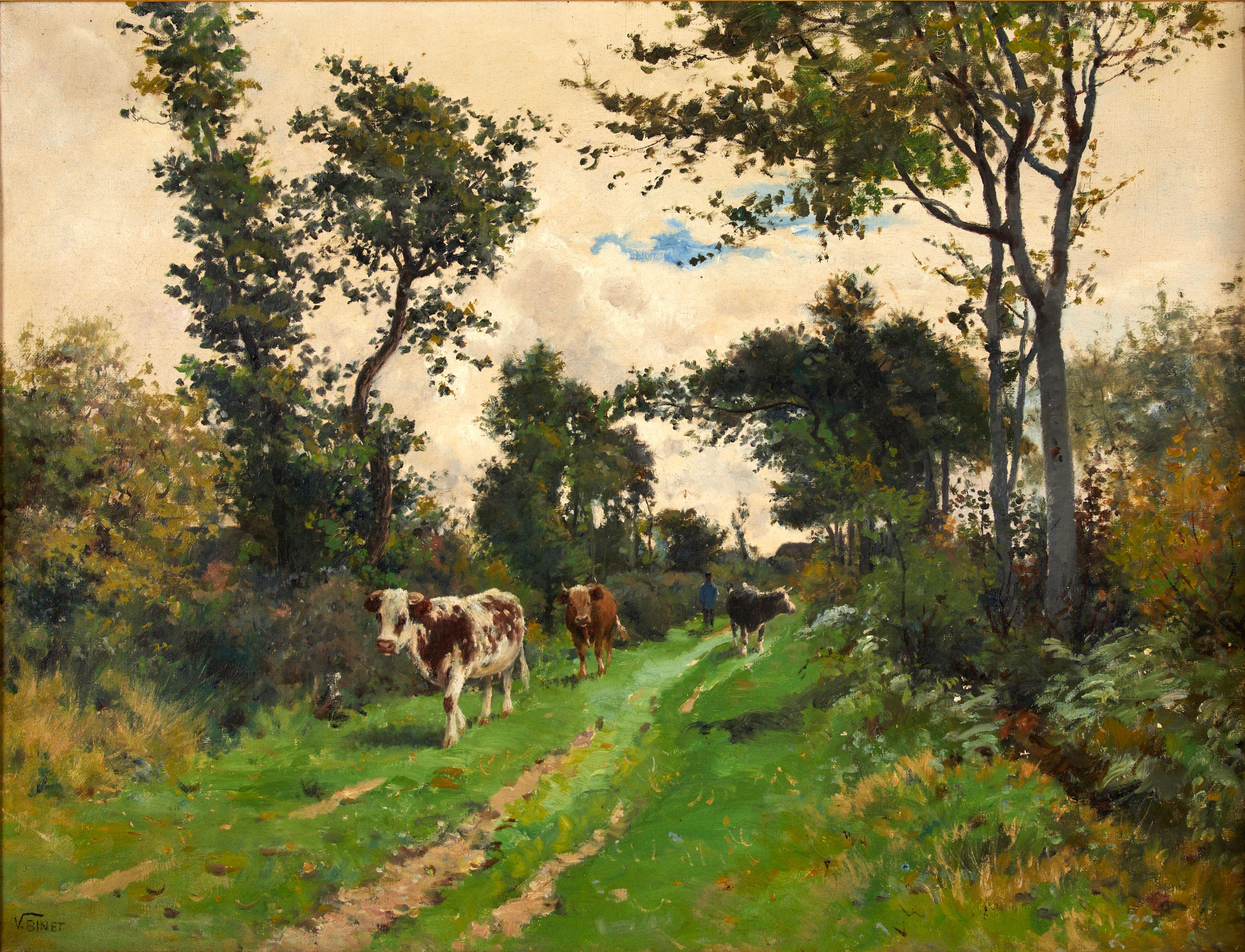 Victor Jean-Baptiste Barthelemy Binet - Cows Walking Along a Country Path