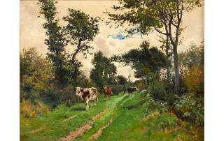 Victor Jean-Baptiste Barthelemy Binet - Cows Walking Along a Country Path