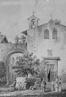 Victor-Jean Nicolle - A Roman square with a fountain at the top of a flight of steps; and A Roman church with beggars