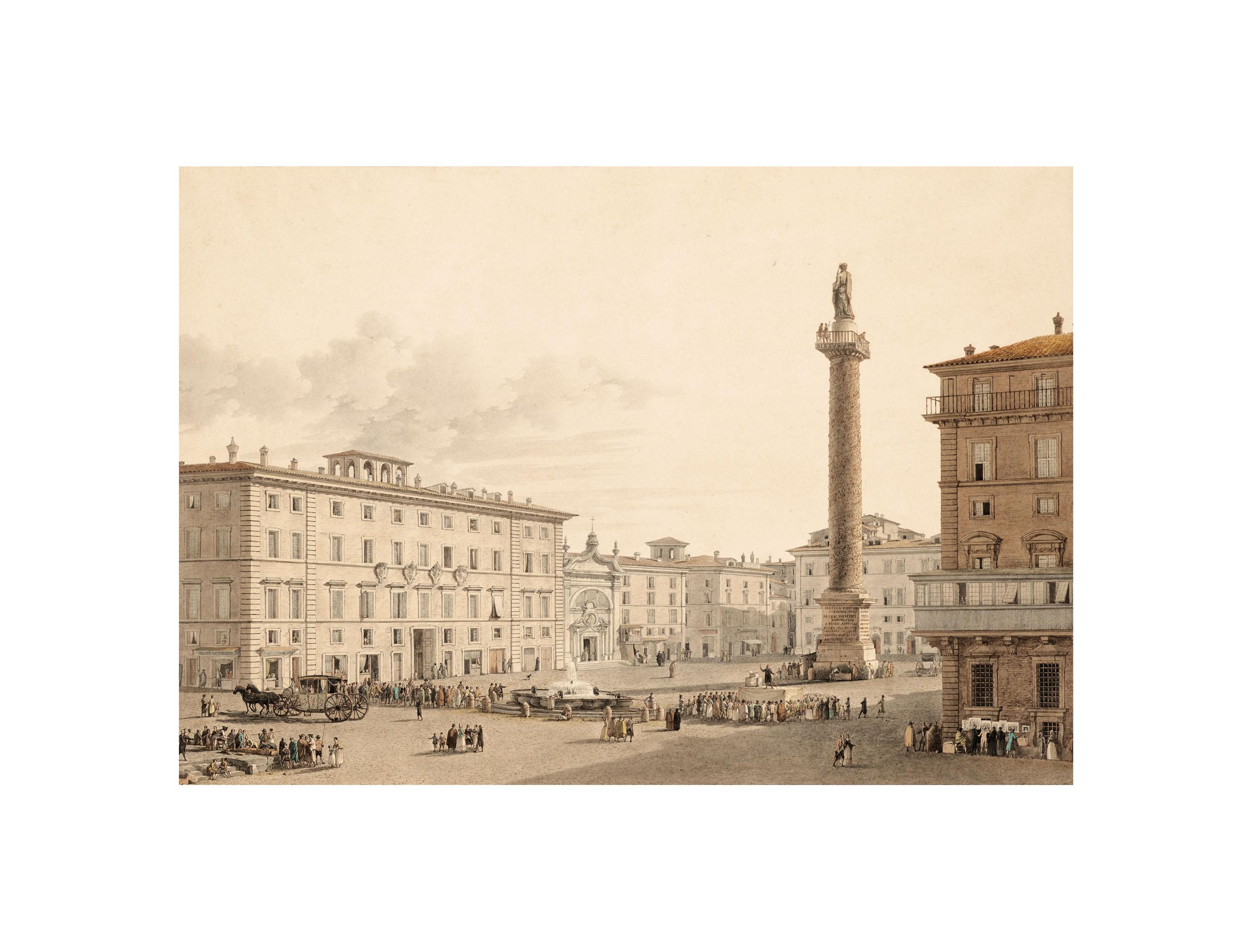 Victor-Jean Nicolle - La Piazza Colonna Avec La Colonne De Marc Aurèle À Rome
