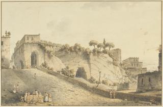 Victor-Jean Nicolle - The castle of Capodimonte, Naples, with Vesuvius in the distance