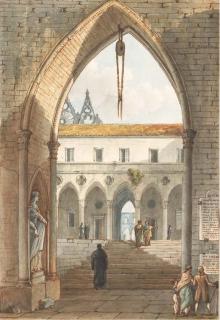 Victor-Jean Nicolle - The interior of a gothic monastery seen through an arch