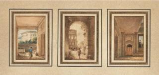 Victor-Jean Nicolle - Un Homme Passant Sous Une Arche, Le Colisée Dans Le Fond, Rome; Et Une Femme Portant Un Sceau Près De La Villa Altieri À Rome