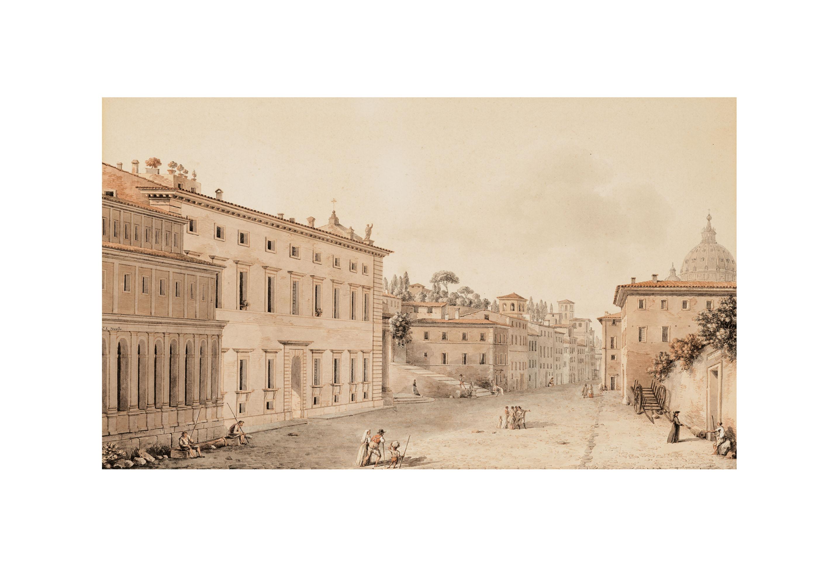 Victor-Jean Nicolle - Vue De L\'Hôpital Du Saint-Esprit À Rome Et De La Coupole Saint-Pierre De Rome