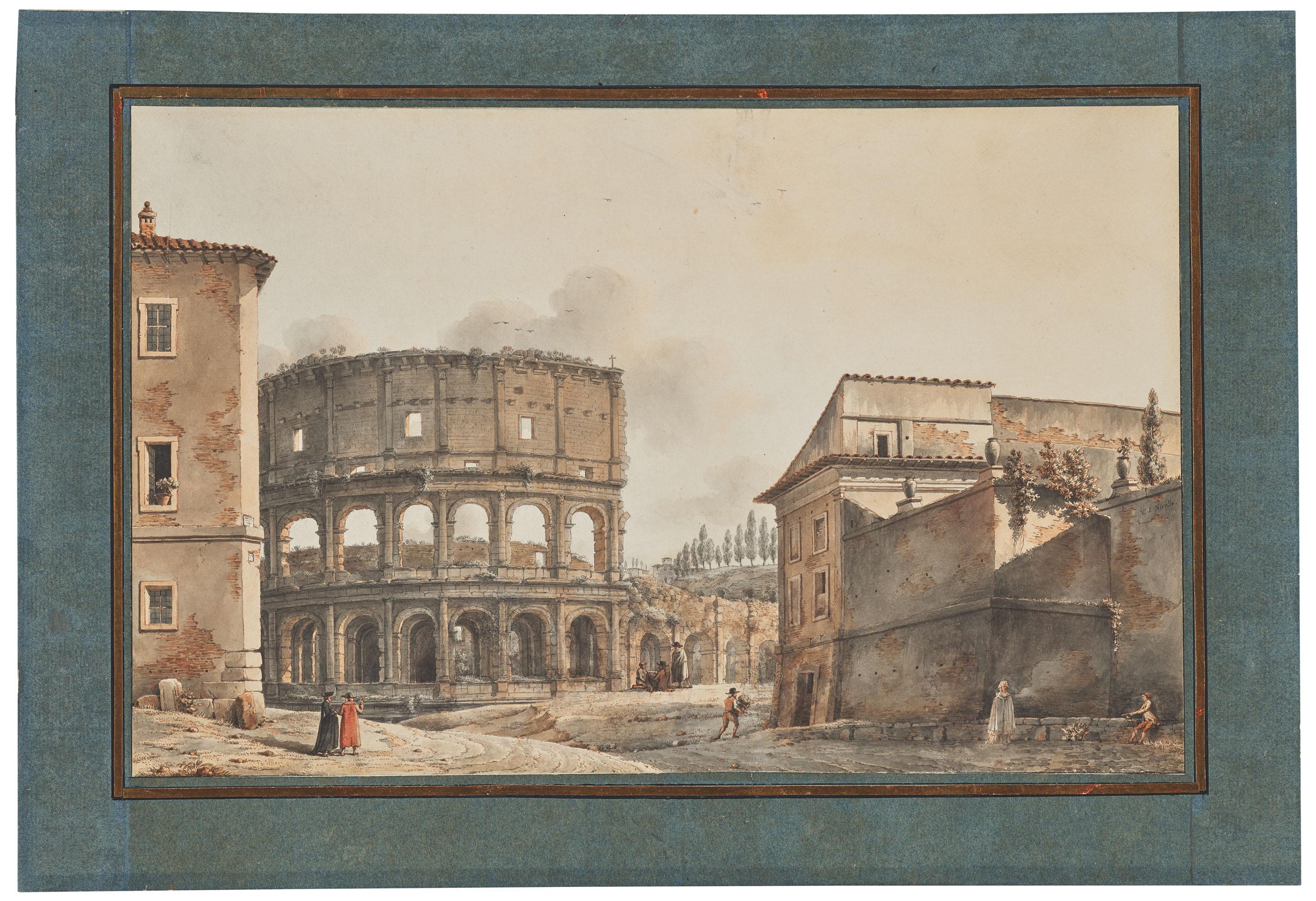 Victor-Jean Nicolle - Vue Du Péristyle Du Temple De La Concorde À Rome Et De La Colonne Des Comices; Et Vue Du Colisée À Rome