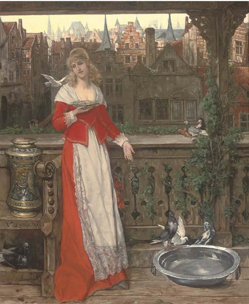 Victor Lagye - A Maiden Feeding The Birds