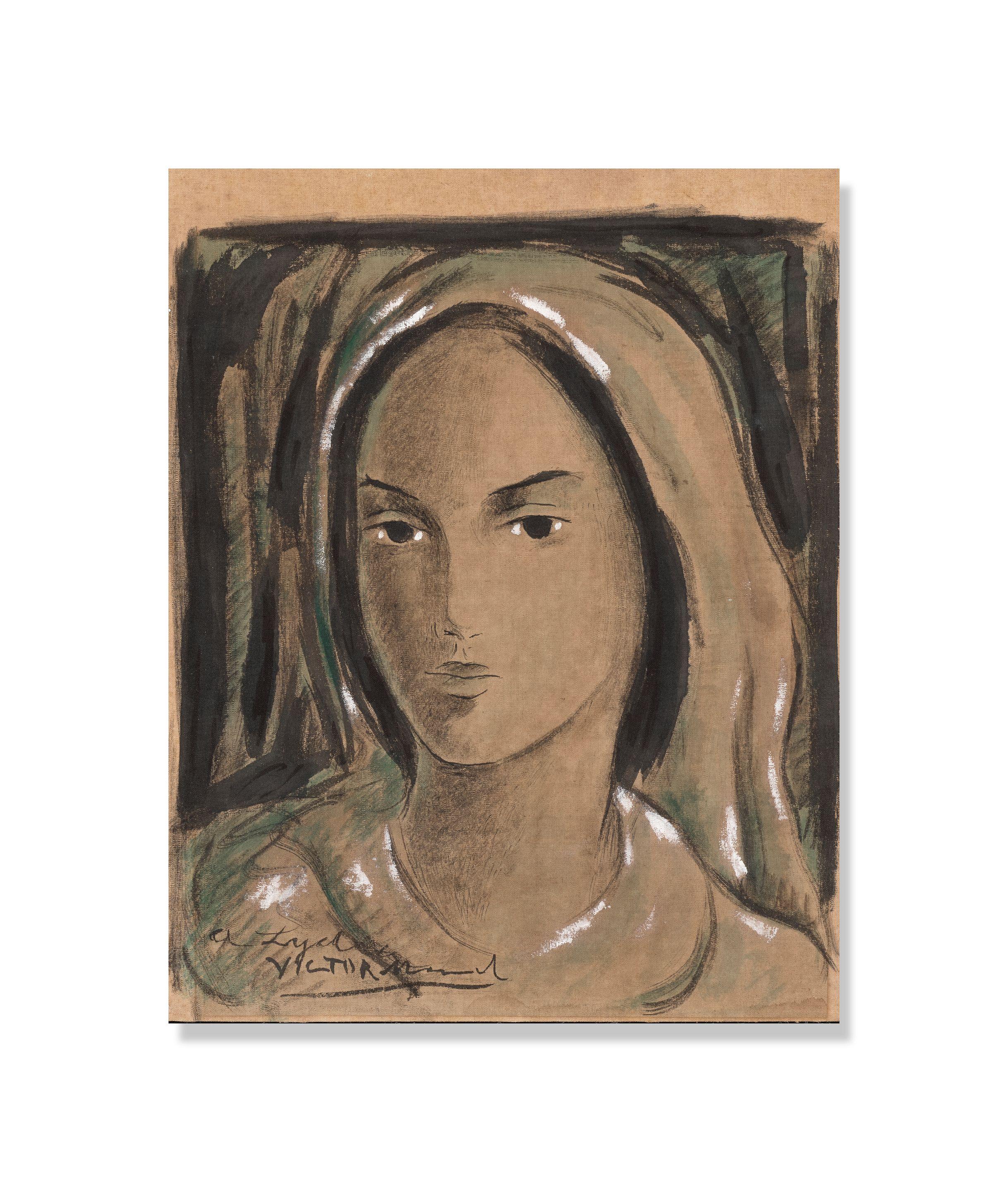 Víctor Manuel - Cabeza de mujer 14 7/16 x 11 5/8 in (36.7 x 29.5 cm)