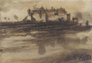 Victor-Marie Hugo - A castle seen across a lake