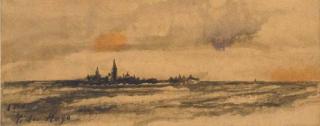 Victor-Marie Hugo - A Seascape With A Town On An Island