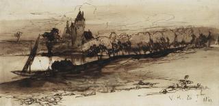 Victor-Marie Hugo - Paysage Au Burgvictor-Marie Hugo ; Lanscape ; Monogrammed And Dated 20 7Bre 1842 Lower Right ; Brown Wash, Pen And Brown Ink On Paper