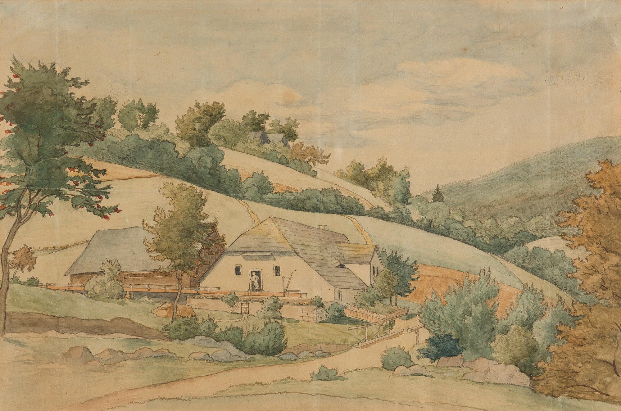 Victor Paul Mohn - Ein Gehöft in hügeliger Landschaft.