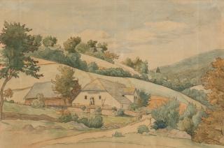 Victor Paul Mohn - Ein Gehöft in hügeliger Landschaft.