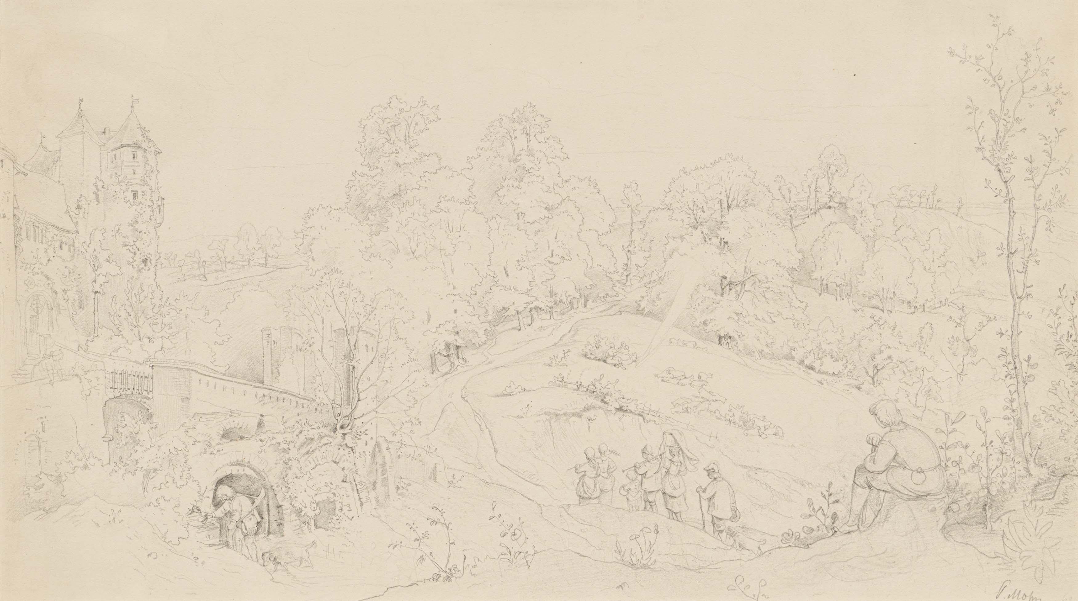 Victor Paul Mohn - Schloss Scharfenberg über der Elbe bei Meißen.