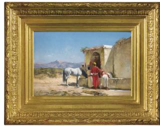 Victor-Pierre Huguet - Cheval À La Fontainevictor-Pierre Huguet ; Horse At The Fountain ; Signed Lower Left ; Oil On Canvas