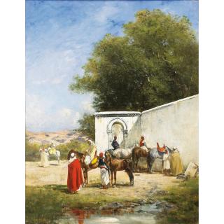 Victor Pierre Huguet - Chevaux À L\'Abreuvoir