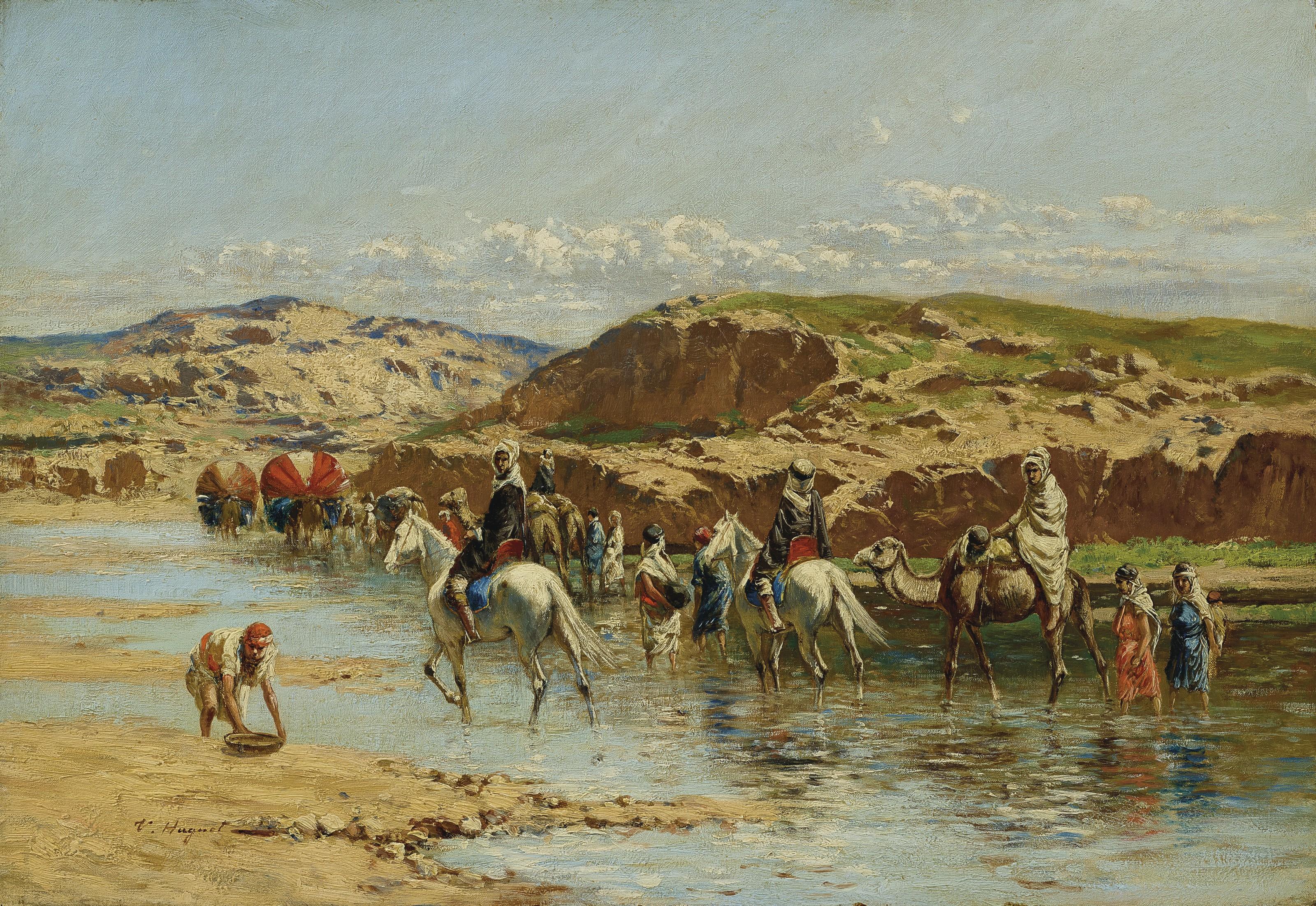 Victor Pierre Huguet - Fording A River, Algiers