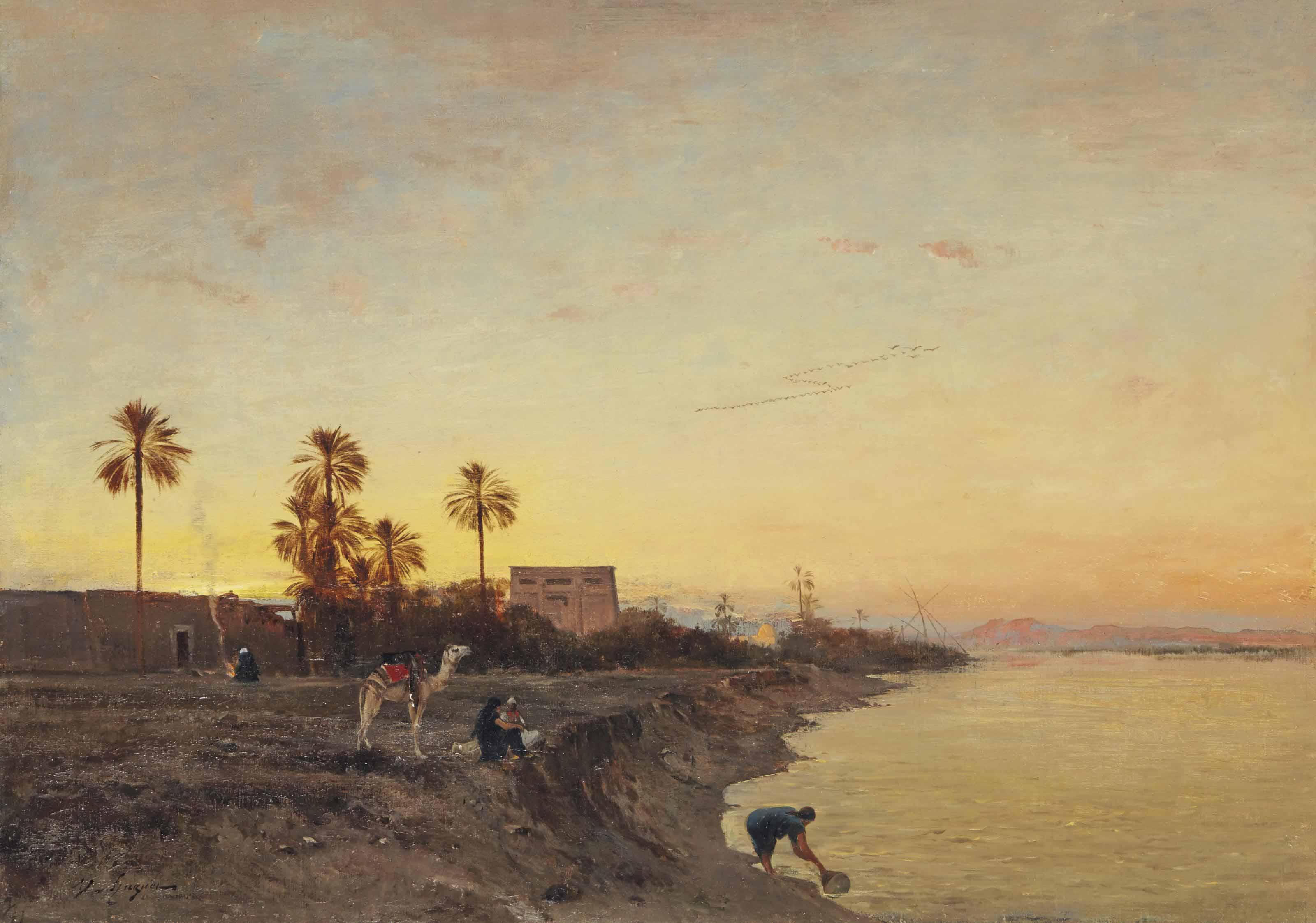 Victor-Pierre Huguet - On the banks of the Nile, Egypt