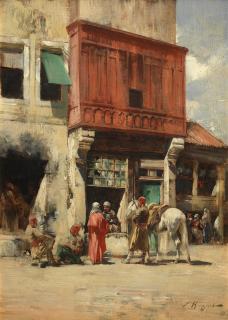 Victor Pierre Huguet - Street scene with figures