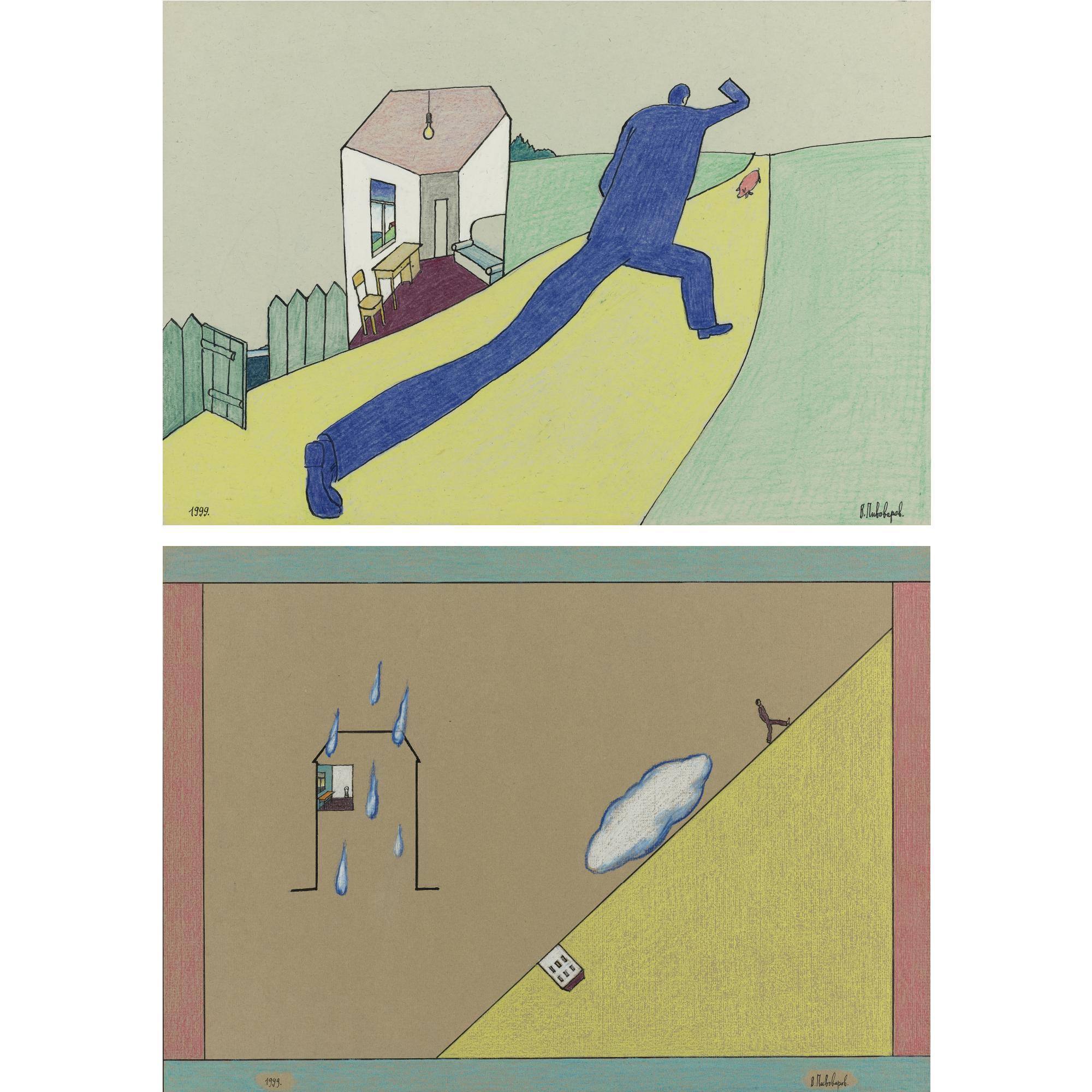 Victor Pivovarov - Russian Two Works On Paper, 1999