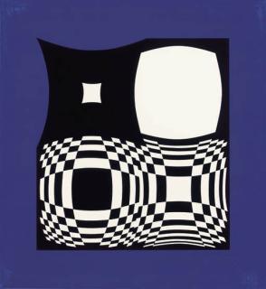 Victor Vasarely - [Black and White Composition]; and [Blue Black and White Composition]