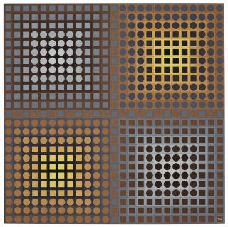 Victor Vasarely - Eg. 1-2 Yellow-Grey Positive