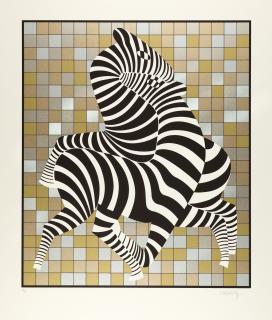 Victor Vasarely - Zebra Couple on silver/gold.