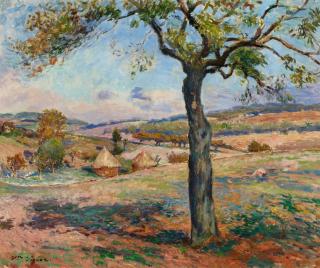 Victor Vignon - Sommerlandschaft in der Provence mit Olivenbäumen und Heuschobern