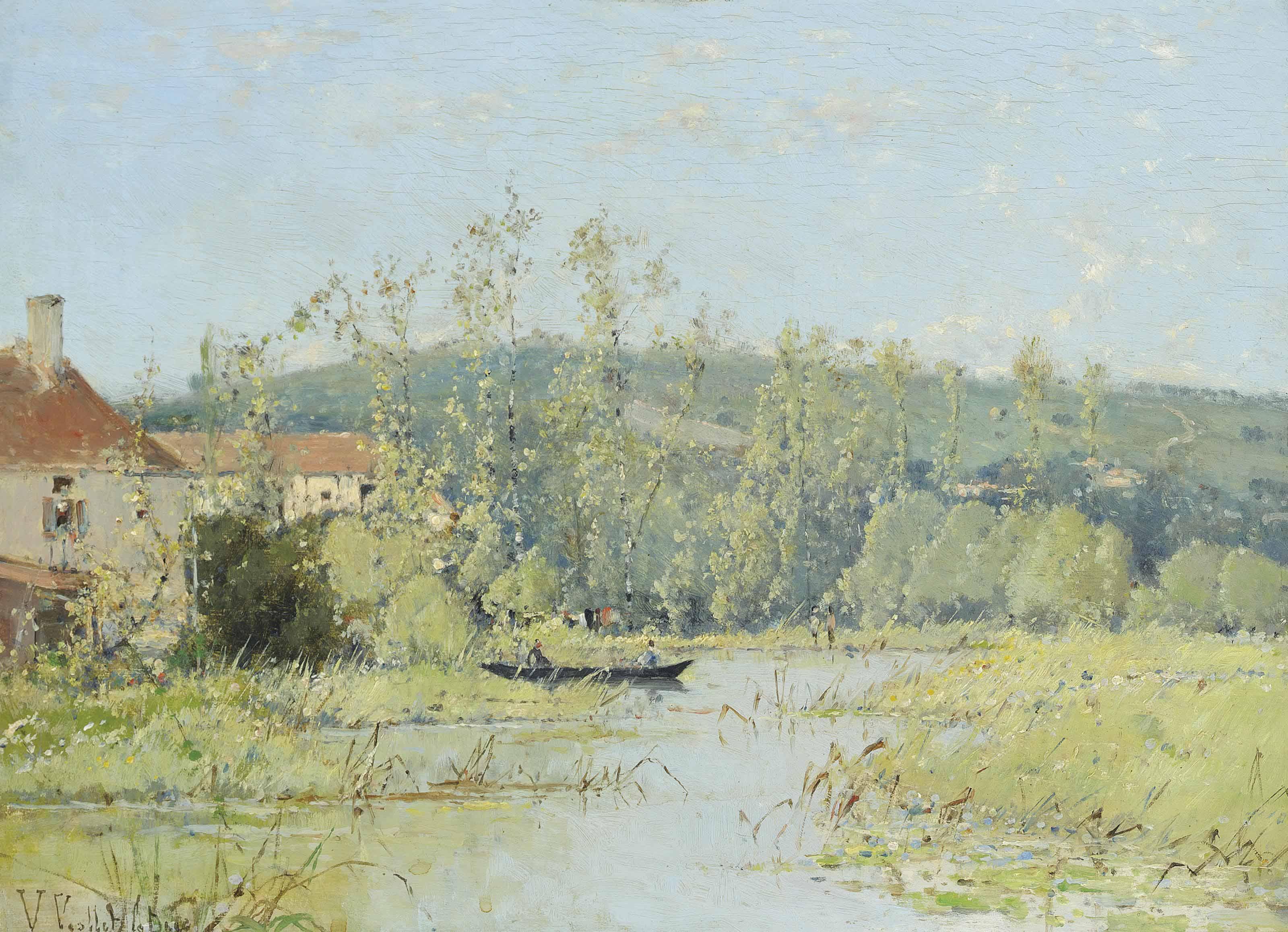 Victor Viollet-le-duc - A punt on the river