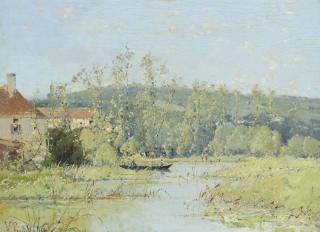 Victor Viollet-le-duc - A punt on the river