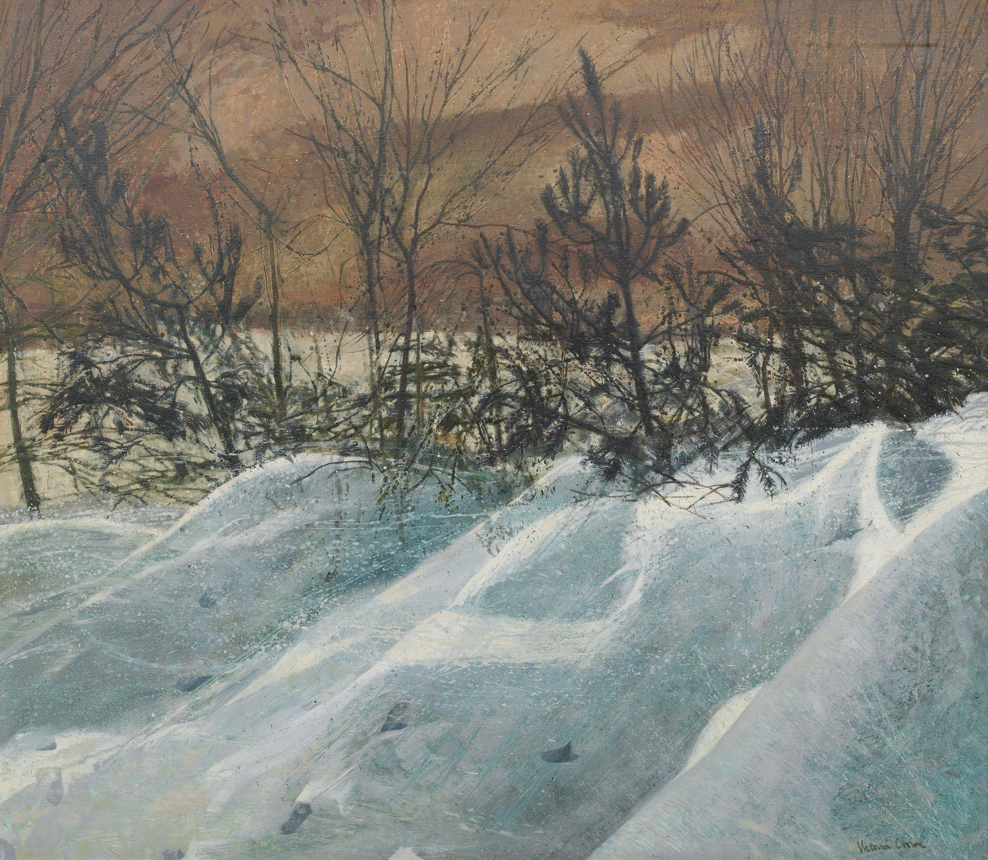 Victoria Crowe OBE RSA RSW - \'Snow blown garden\'