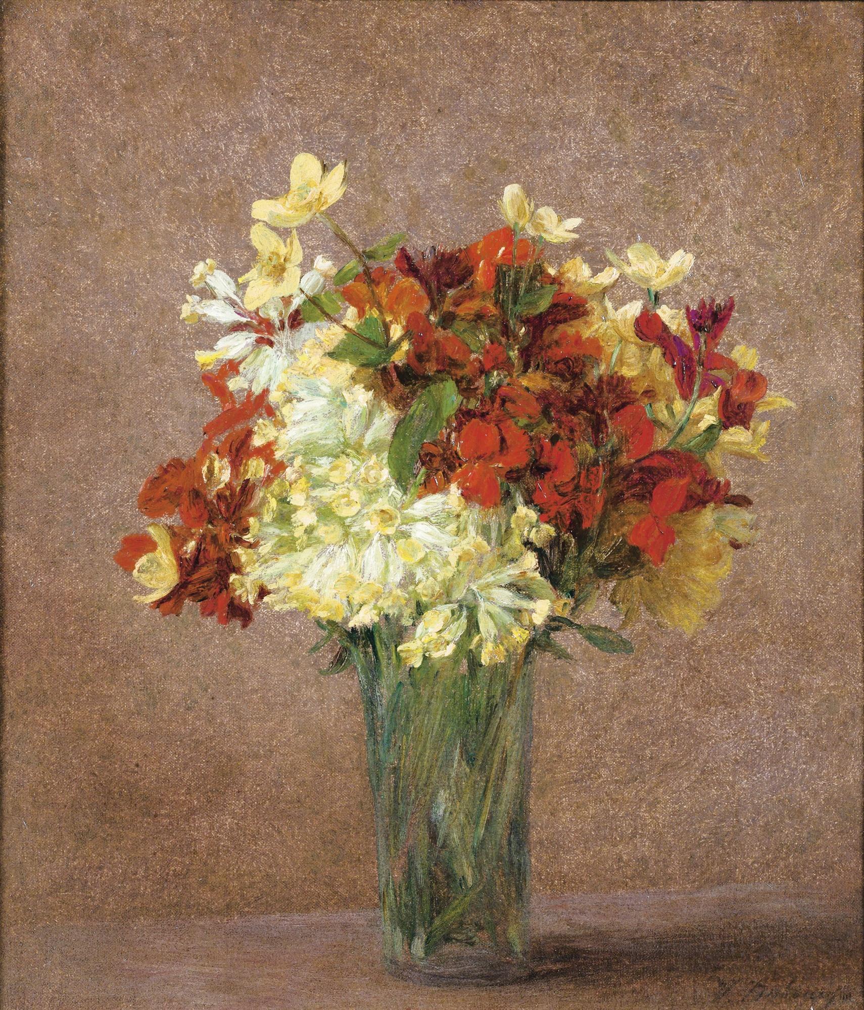 Victoria Fantin-Latour - Bouquet De Printempsvictoria Fantin-Latour, Née Dubourg ; Flowers In A Vase ; Signed Lower Right ; Oil On Canvas