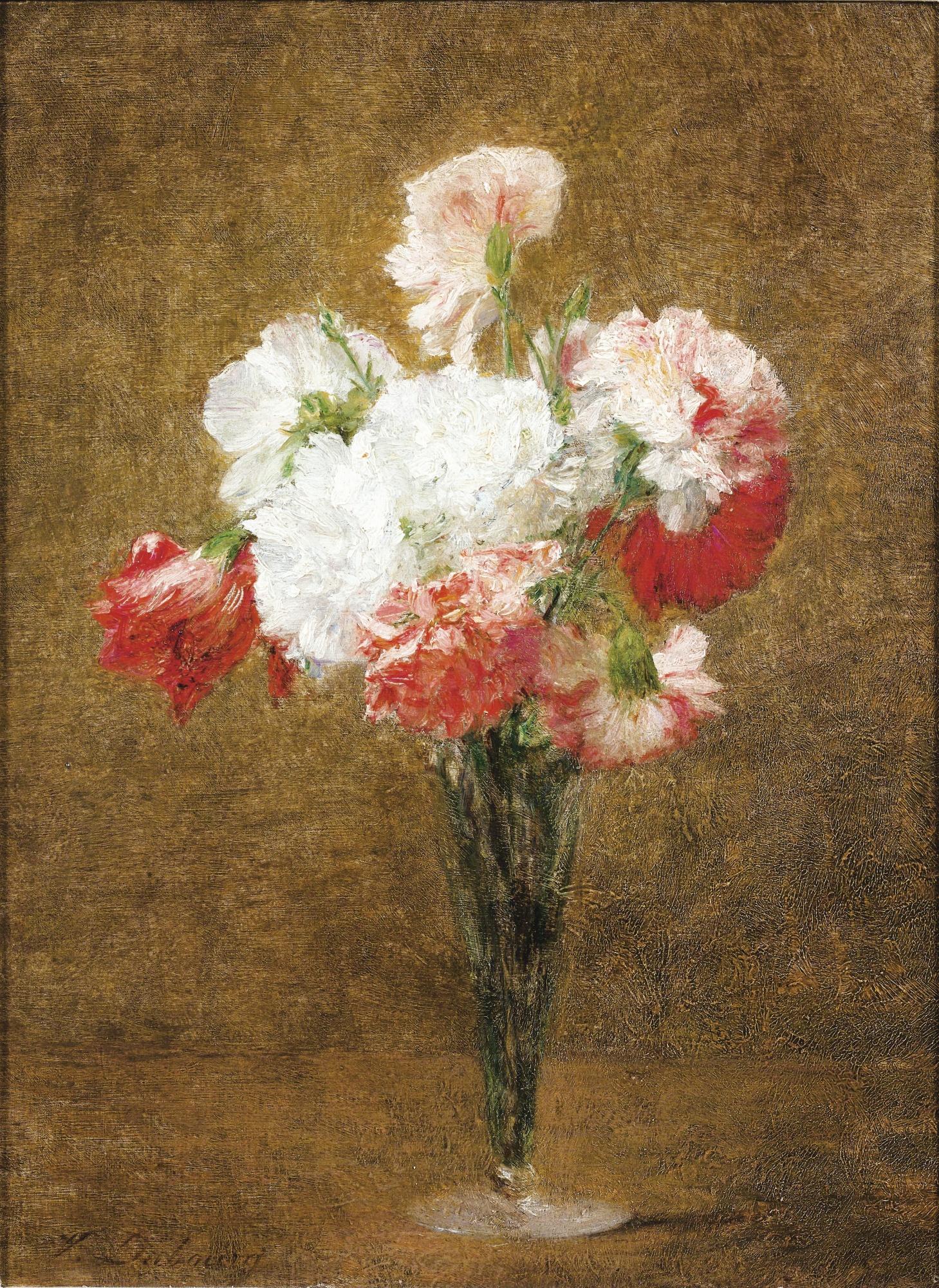 Victoria Fantin-Latour - Vase D\'Oeilletsvictoria Fantin-Latour, Née Dubourg ; Carnations In A Vase ; Signed Lower Left ; Oil On Canvas
