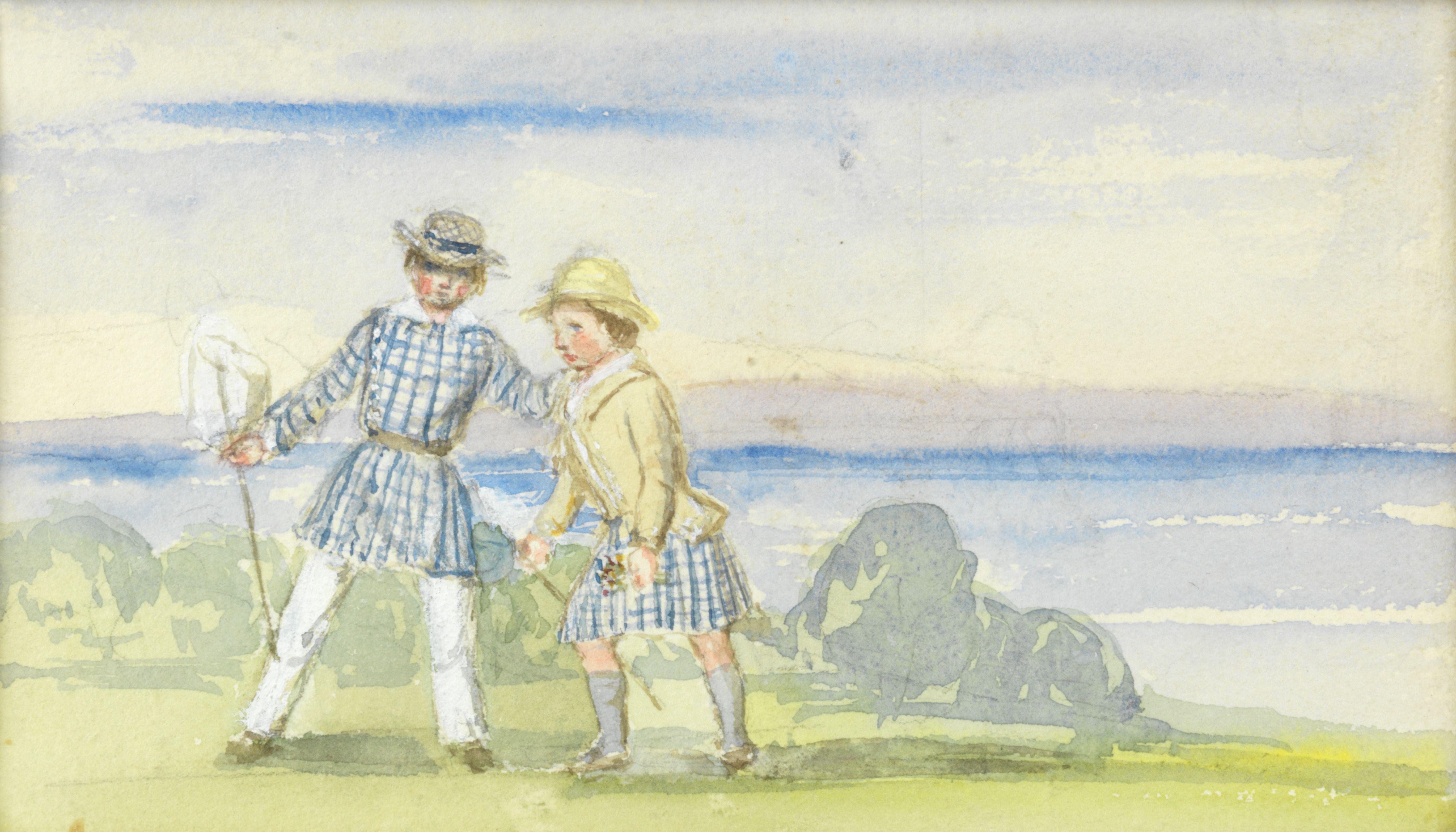 Victoria - Prince Edward and Prince Alfred at Osborne House overlooking the Solent, Isle of Wight c.1850