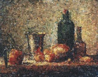Vik Muniz - Seville Orange, Silver Goblet, Pear, And Two Bottles After Chardin (From Pictures Of Magazines)