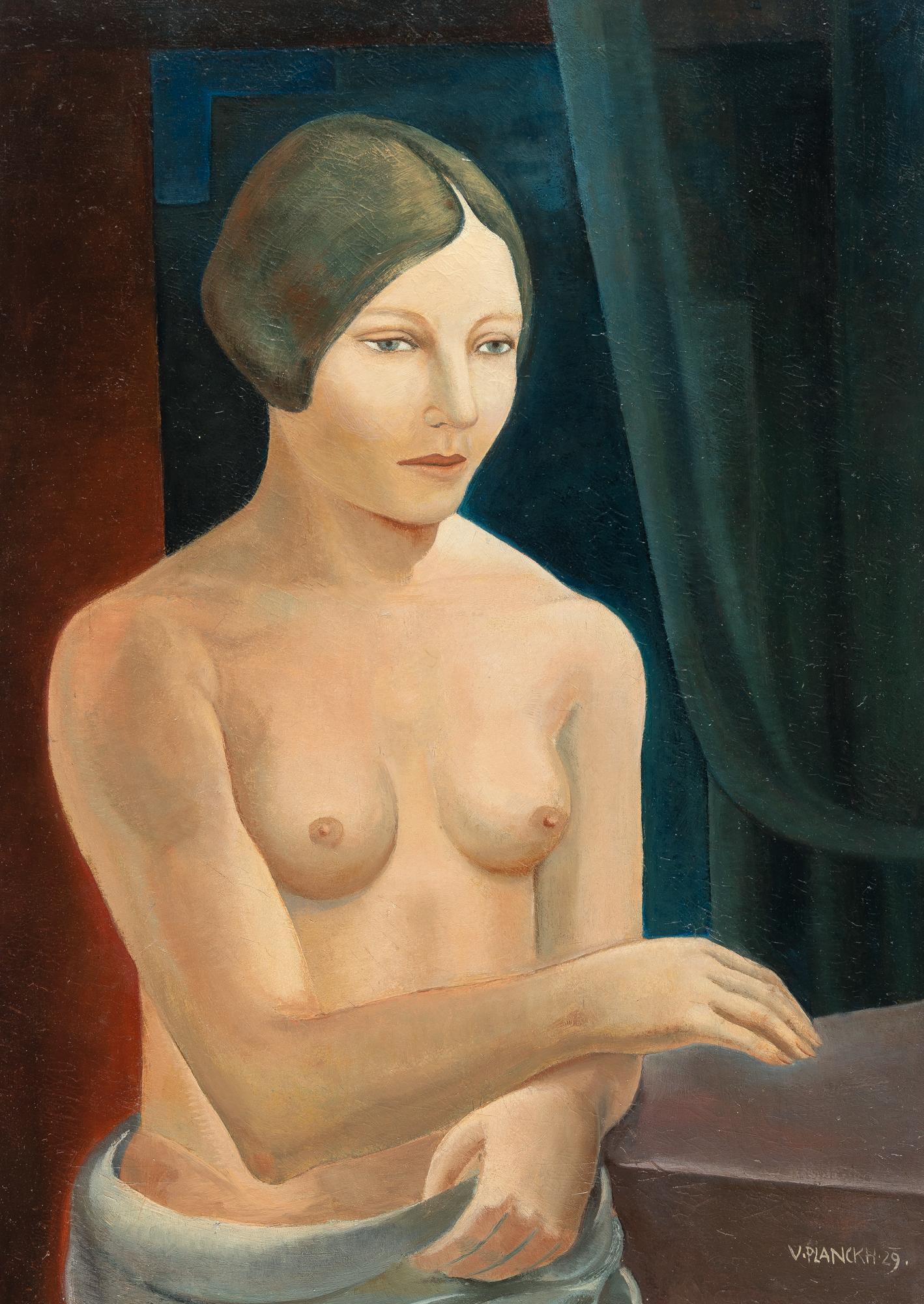 Viktor Planckh - Weiblicher Halbakt vor Draperie