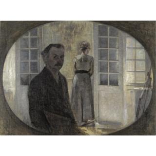 Vilhelm Hammershøi - Danish Interiør Med Kunstneren Og Hans Hustru (Double Portrait Of The Artist And His Wife, Seen Through A Mirror)