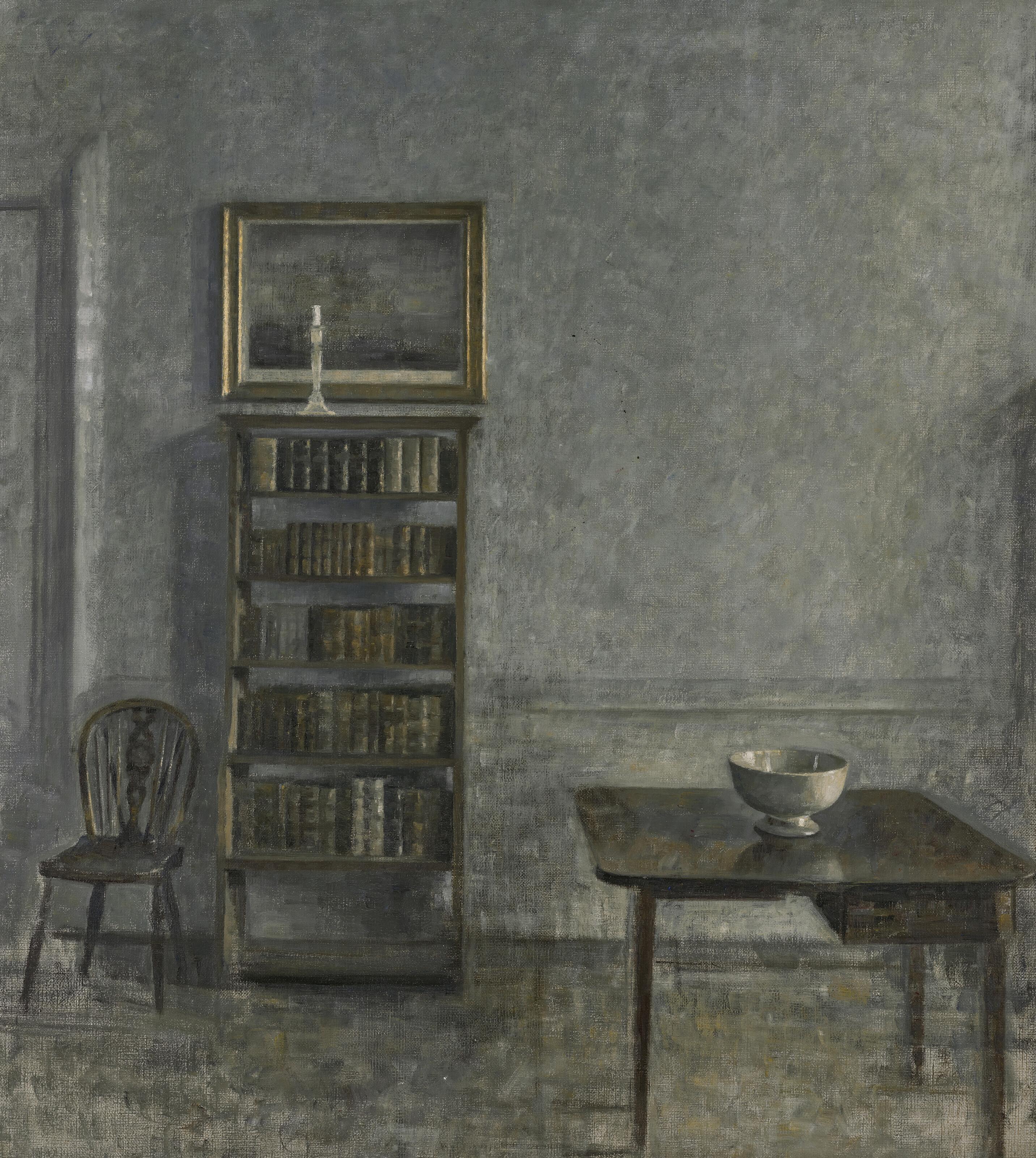 Vilhelm Hammershøi - Interior with a table, bookcase and Windsor Chair, 25 Strandgade