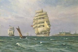 Vilhelm Karl Ferdinand Arnesen - A Danish windjammer in the Sound off Kronborg Castle