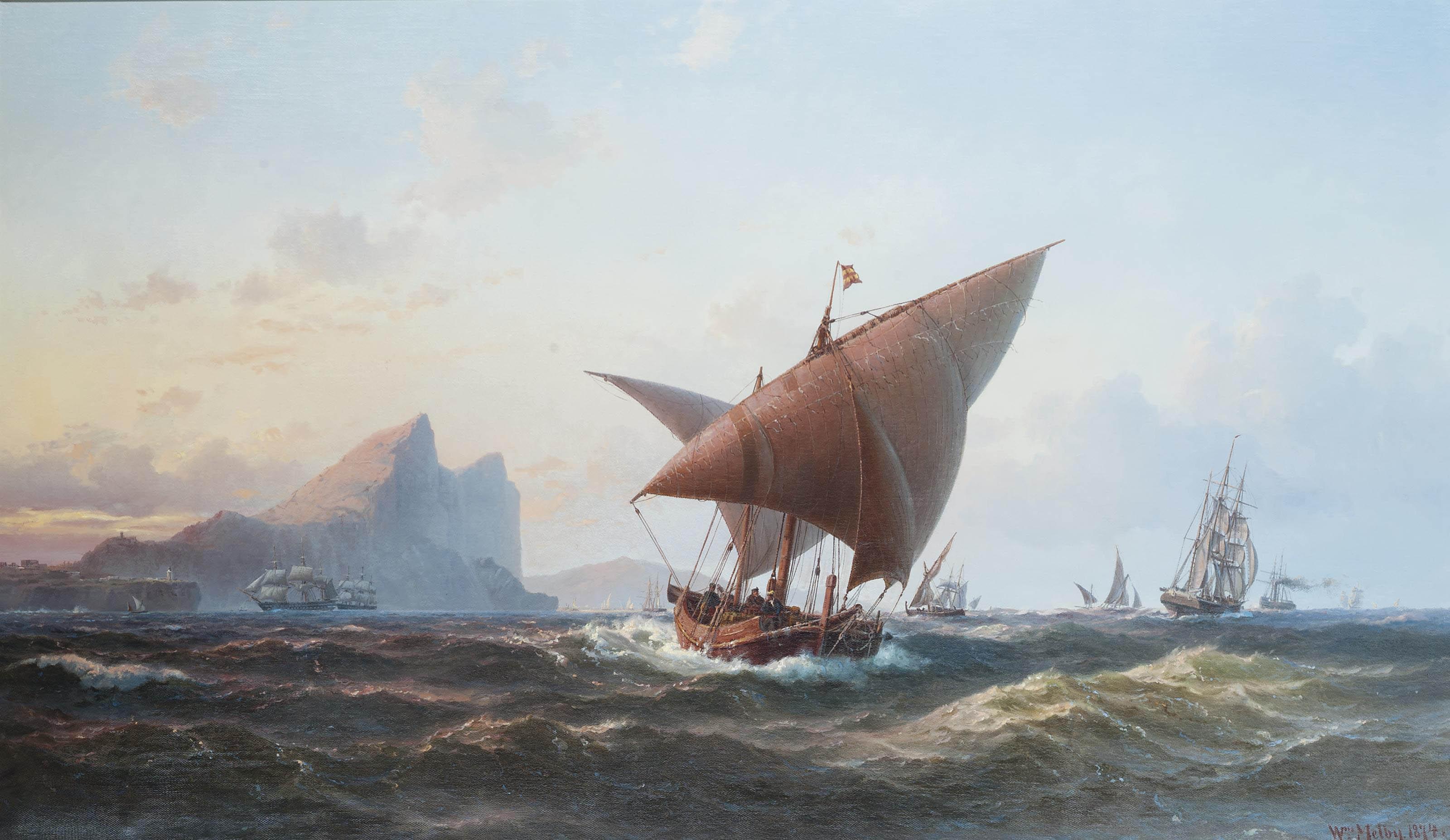 Vilhelm Melbye - A Spanish felucca, British warships and other shipping in the Mediterranean off Gibraltar