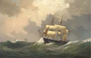 Vilhelm Melbye - Reefing down in heavy weather