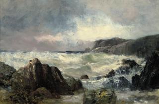Vilhelm Melbye - Waves crashing on a rocky coastline
