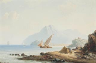 Vilhelm Melbye - Xebecs and other coastal craft in the Mediterranean off Tangiers, Morocco