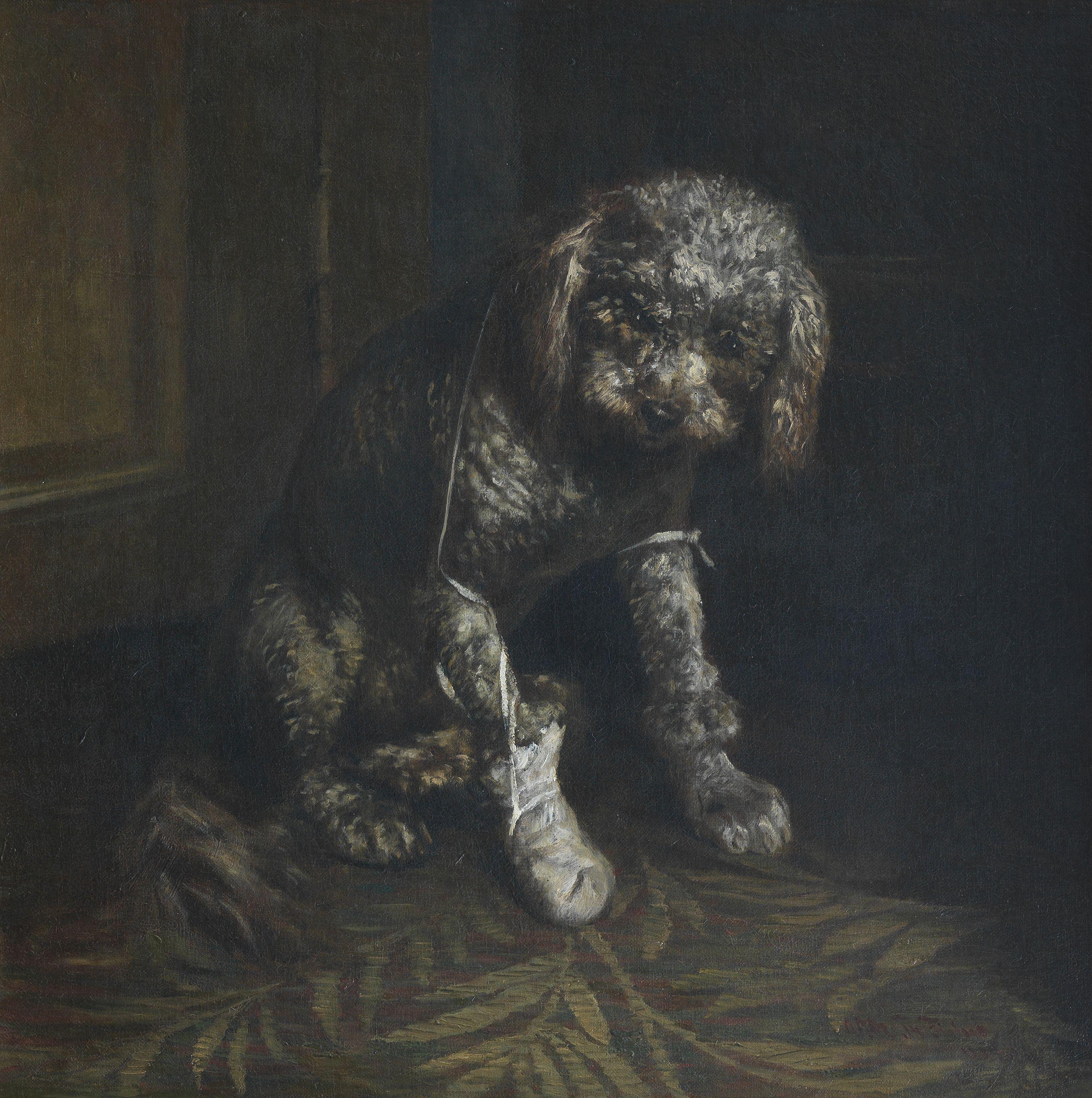Vilhelm Theodor Fischer - A good patient - Poodle with bandaged paw