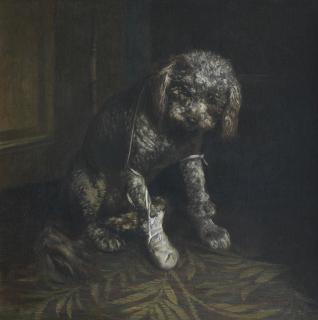 Vilhelm Theodor Fischer - A good patient - Poodle with bandaged paw