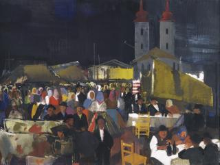 Vilmos Aba-Novák - Hungarian figures In A Village Market