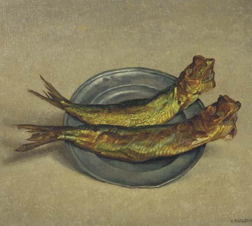 Vilmos Huszar - Red herring on a pewter plate