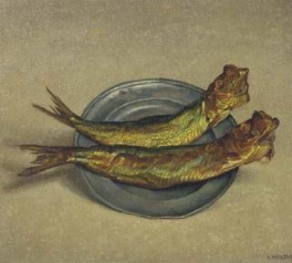Vilmos Huszar - Red herring on a pewter plate