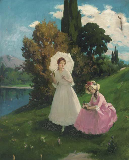 Vilmos Nagy - Young ladies beside a lake