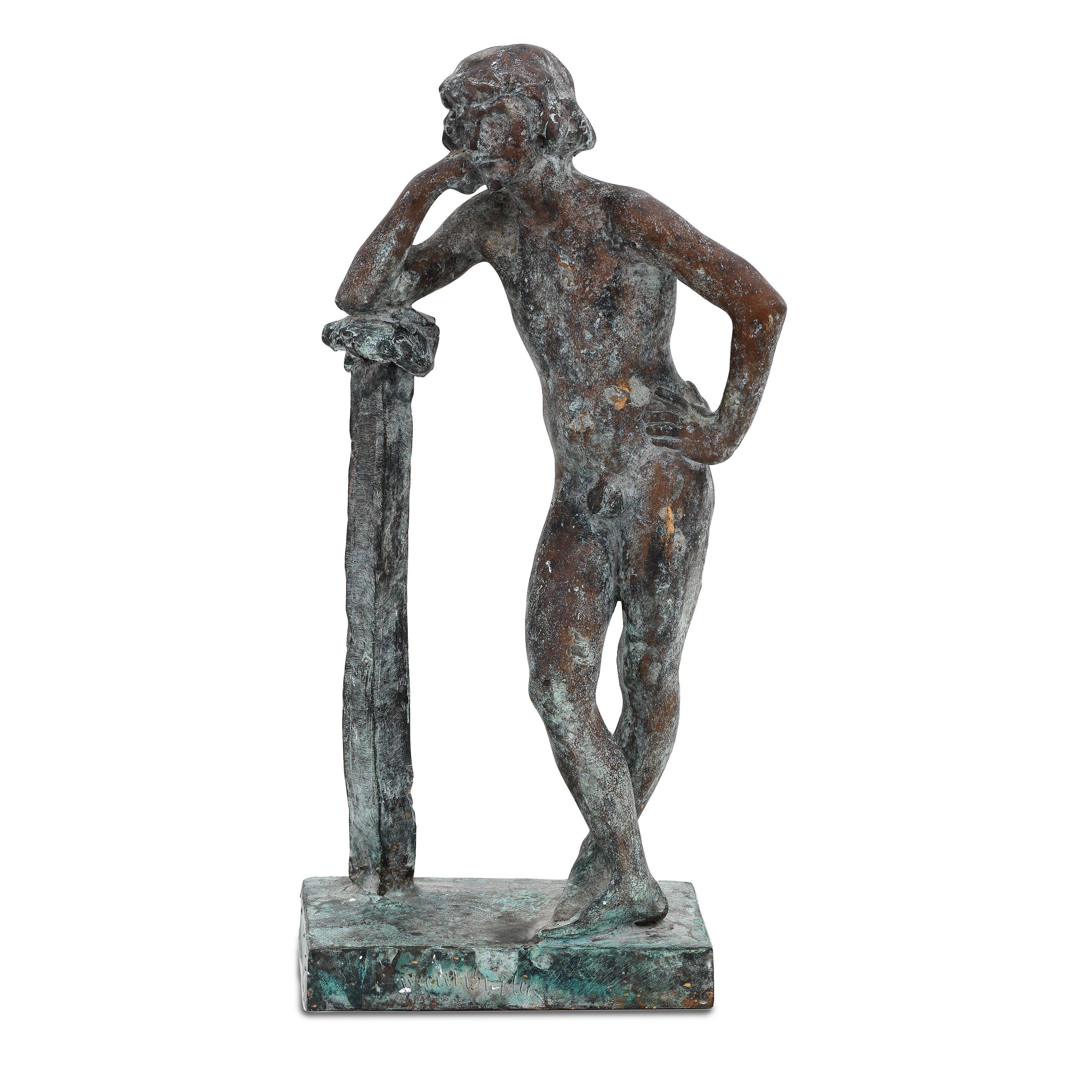 Vincent Butler RSA - a bronze sculpture of a Boy leaning on a pillar