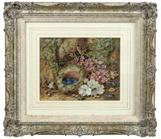 Vincent Clare - A bird\'s nest, with white nasturtiums and other flowers